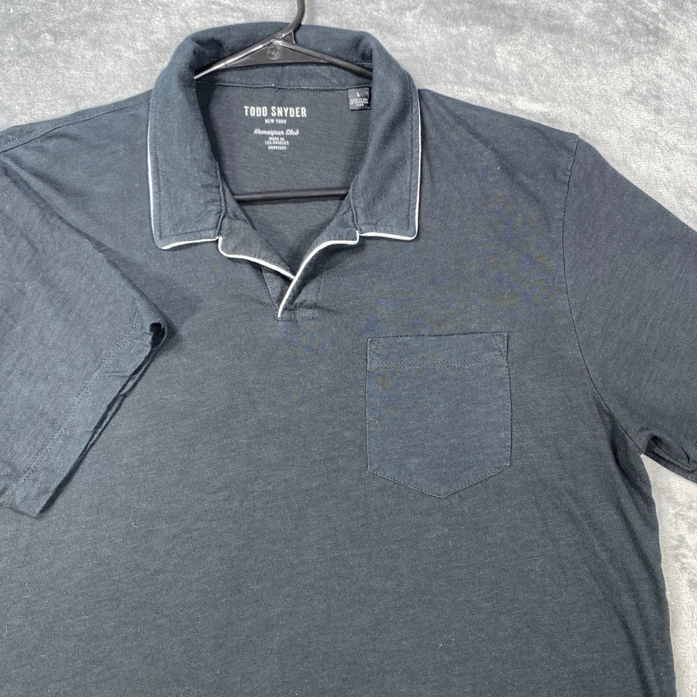 Todd Snyder Homespun Polo Shirt Mens Large Black Jersey Cotton Tipped Collar USA